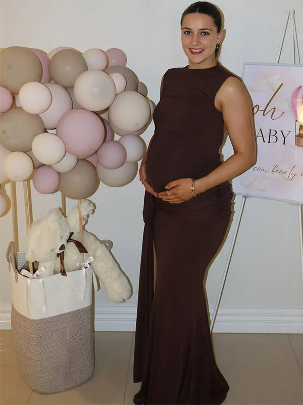 Casualwear-Sleeveless Tie Front Bodycon Maternity Maxi Dress