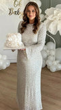 Sparking-Sequins Long-Sleeve A- Line Maternity Photoshoot Dress