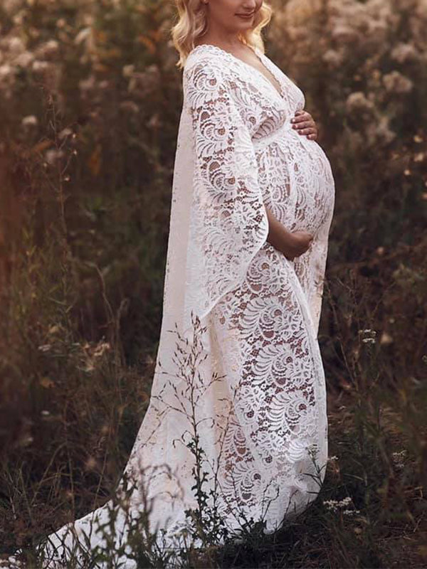 Lace- Boho Backless Photoshoot Maternity Shoot Maxi Dress