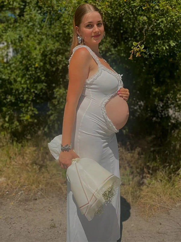 Crop-Ruffle V-neck Bodycon Maternity Shoot Maxi Dress