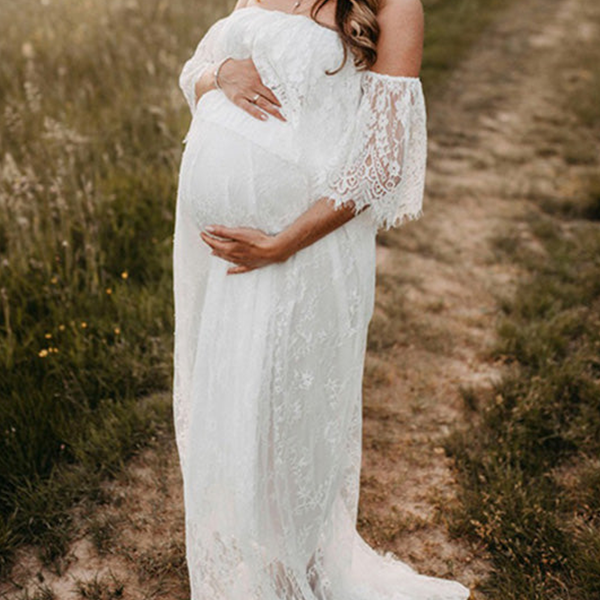 Lace-Boho White Off Shoulder Photoshoot Maxi Dress