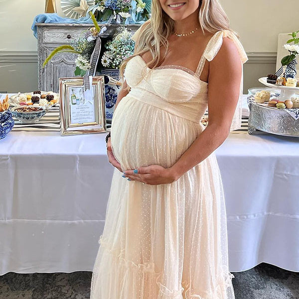 Casualwear-Bowknot Tulle Maternity Maxi Dress