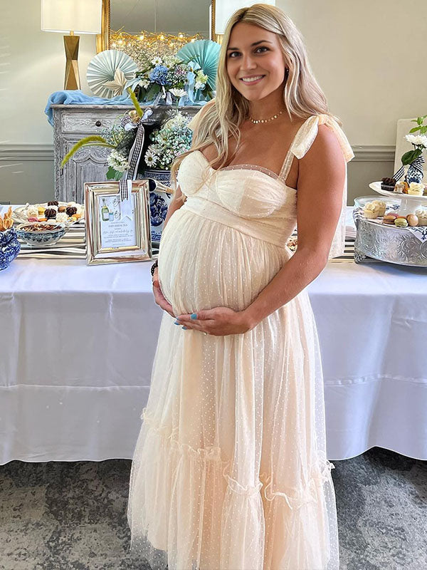 Casualwear-Bowknot Tulle Maternity Maxi Dress