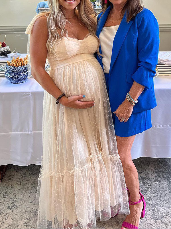 Casualwear-Bowknot Tulle Maternity Maxi Dress