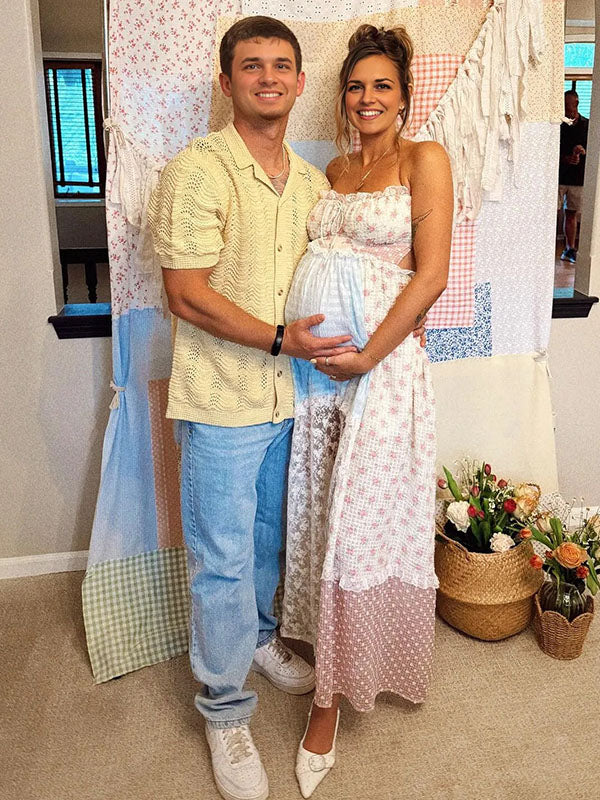 Casualwear-Lace Splicing Halter Neck Maternity Dress