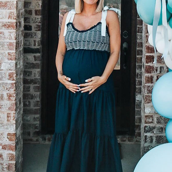 Casualwear-Bowknot Ruffle Maternity Maxi Dress