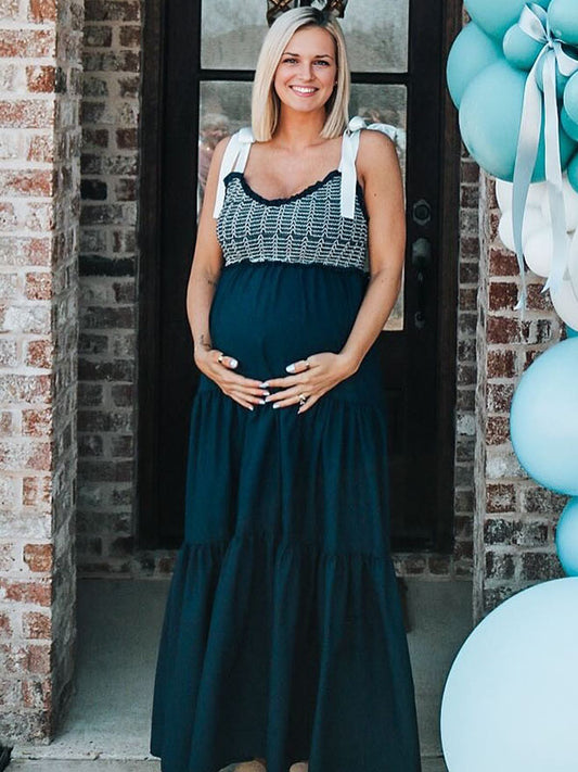 Casualwear-Bowknot Ruffle Maternity Maxi Dress