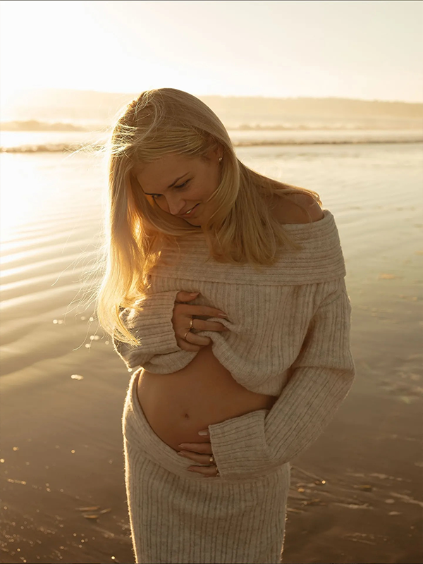 Chic- Off Shoulder Two Pieces Bodycon Knit Maternity Sweater Maxi Dress