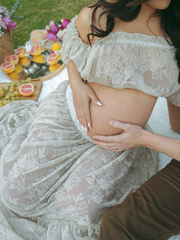 Crop-Boho Off-Shoulder Lace Maternity Photoshoot Dress
