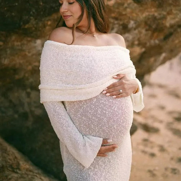 Casualwear-Off Shoulder Maternity Shoot Maxi Dress