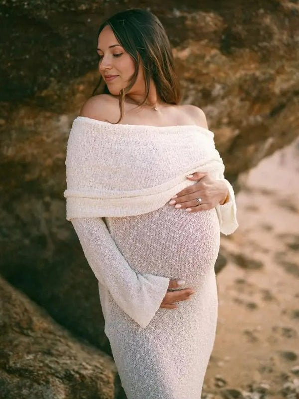 Casualwear-Off Shoulder Maternity Shoot Maxi Dress