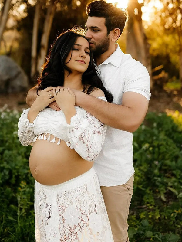 Lace-Boho Two-Piece Photoshoot Gown Maternity Shoot Maxi Dress