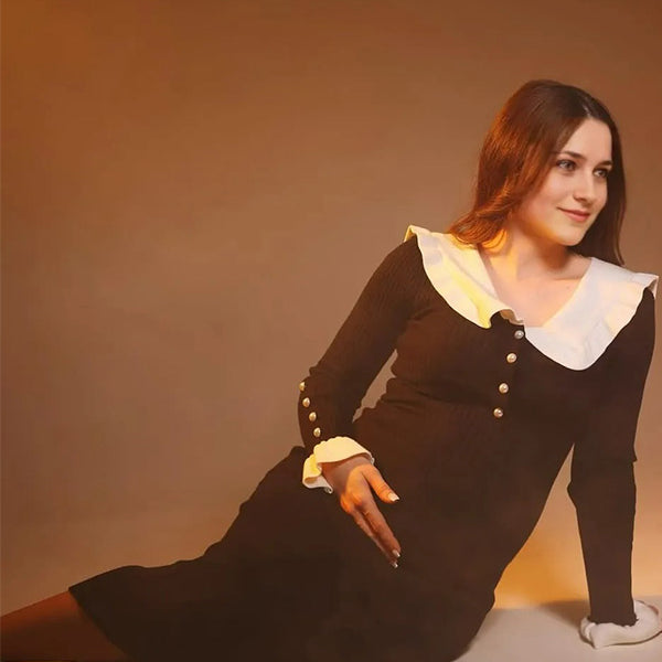 Casualwear-Black Long  Ruffle Sleeve Bodycon Maternity Maxi Dress