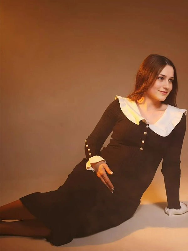 Casualwear-Black Long  Ruffle Sleeve Bodycon Maternity Maxi Dress