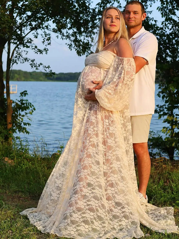 Lace-Boho off-shoulder Photoshoot Gown Maternity Shoot Maxi Dress