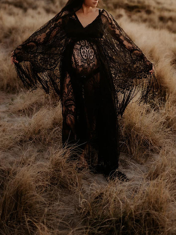 Lace- Boho V-Neck Photoshoot Maternity Shoot Maxi Dress
