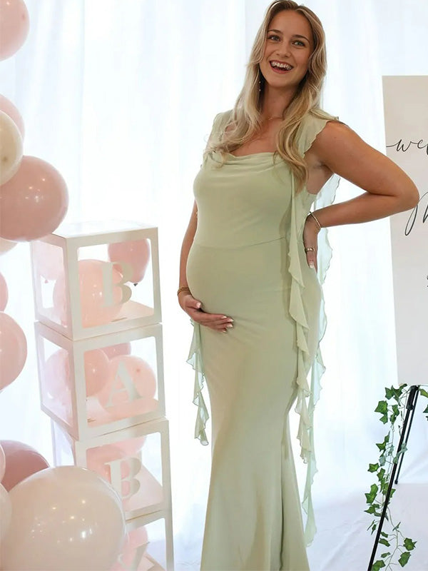 Chic-Ruffle Strap Backless Maternity Maxi Dress