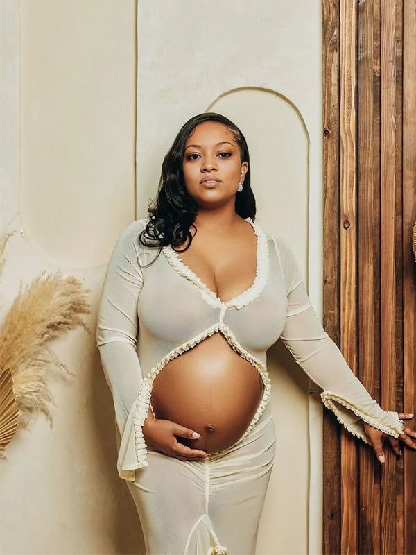 Crop-Cut Out  Bodycon Photoshoot Maternity Maxi Dress