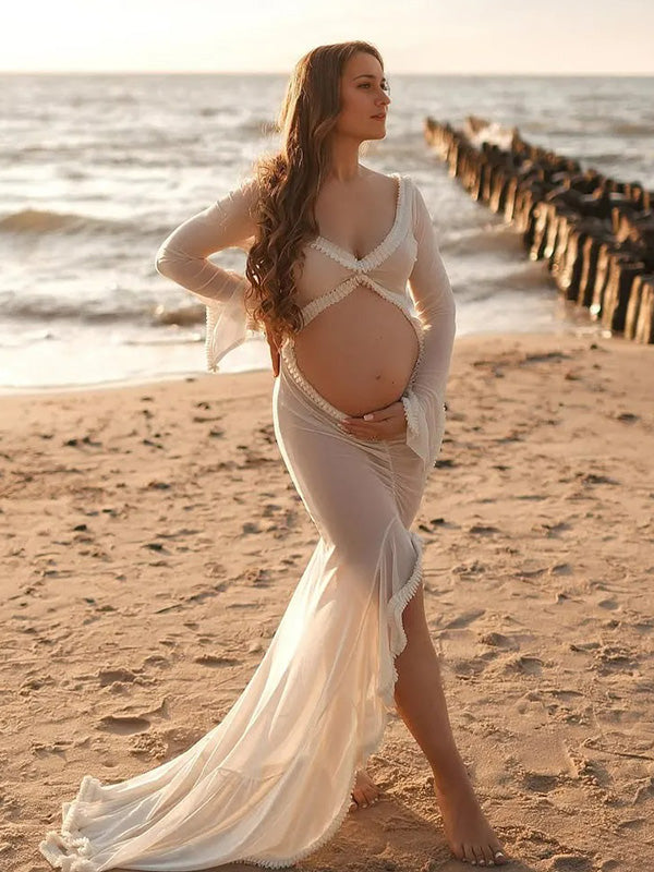 Crop-Cut Out  Bodycon Photoshoot Maternity Maxi Dress