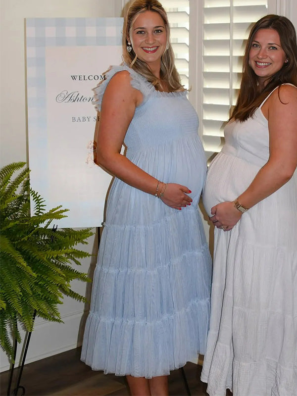 Chic-Ruched Tulle Tutu Maternity Shoot Maxi Dress