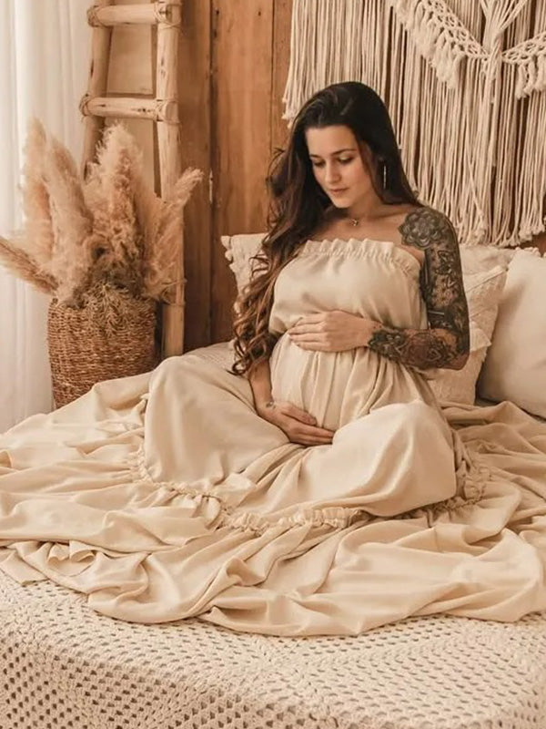 Chic-Off Shoulder Maternity Shoot Maxi Dress