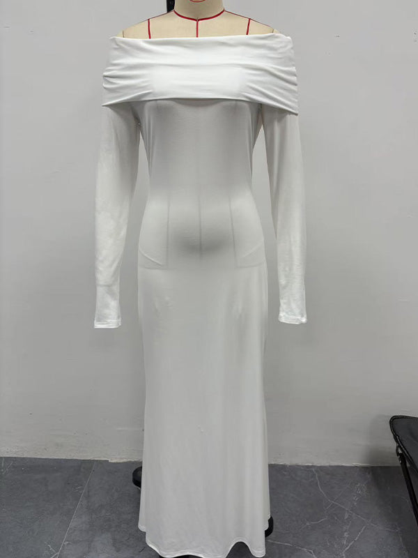 Chic- Slim-Fitted Off-Shoulder Long Sleeves Maternity Maxi Evening Gown Dress