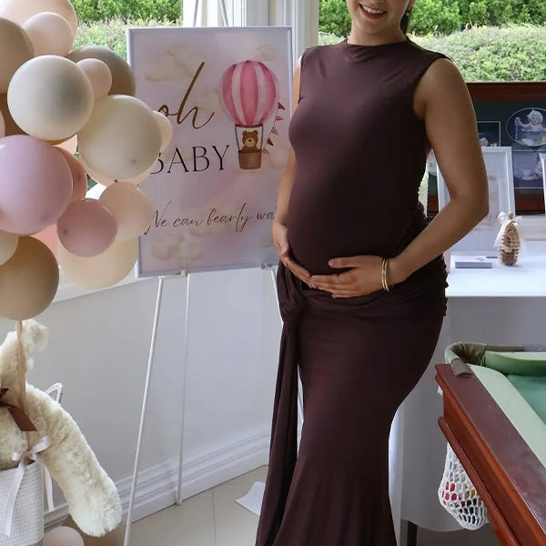 Casualwear-Sleeveless Tie Front Bodycon Maternity Maxi Dress