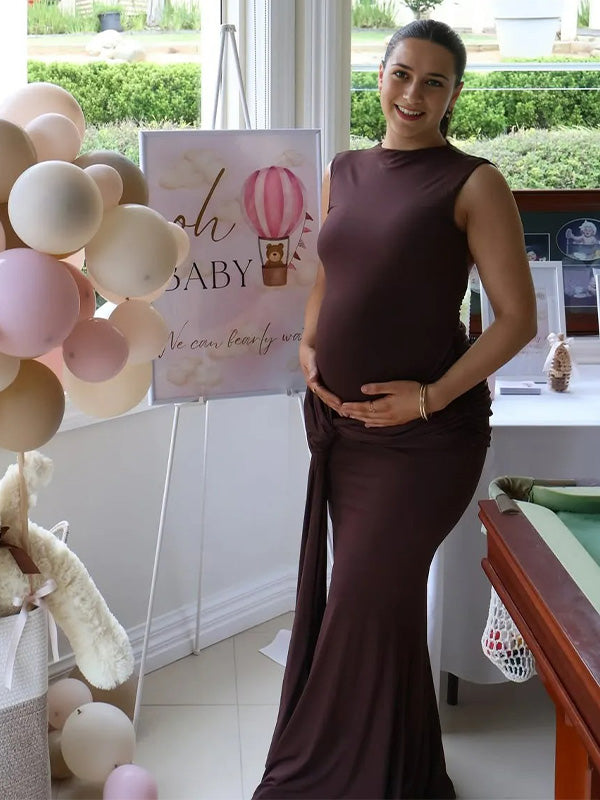 Casualwear-Sleeveless Tie Front Bodycon Maternity Maxi Dress