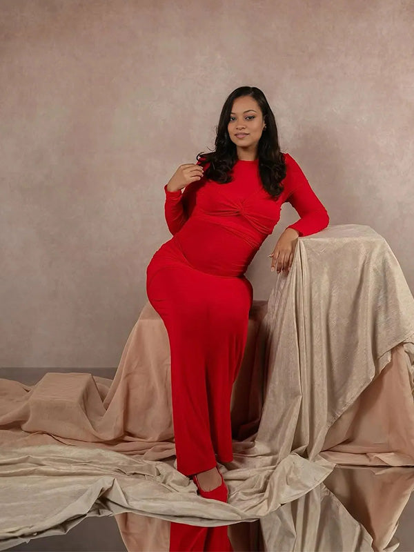 Casualwear-Bowknot Bodycon Party Maternity Maxi Dress