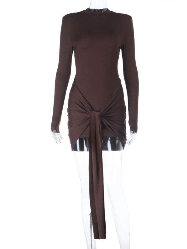 Casualwear-Bodycon Long-sleeved Tie-detail Maternity Mini Dress