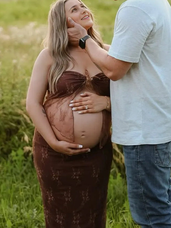 Crop- Lace Two-piece set Bodycon Maternity Photoshoot Maxi Dress