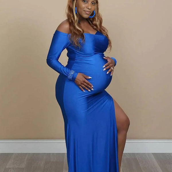 Chic- Off Shoulder Bodycon Gown Maternity Maxi Dress