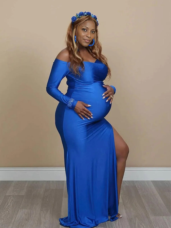 Chic- Off Shoulder Bodycon Gown Maternity Maxi Dress