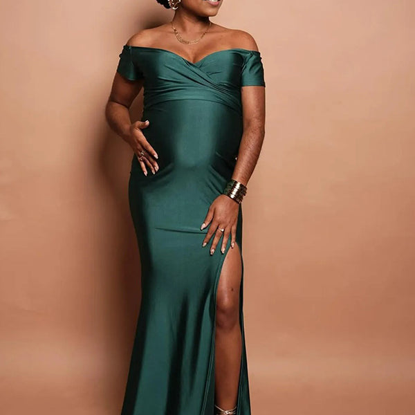 Chic-Off Shoulder Bodycon Evening Gown Maternity Shoot Maxi Dress