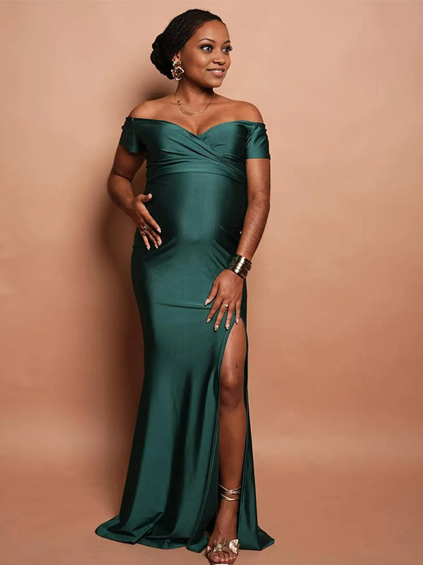 Chic-Off Shoulder Bodycon Evening Gown Maternity Shoot Maxi Dress