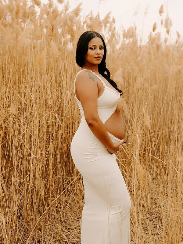 Crop-Ruffle Bodycon Photoshoot Maternity Maxi Dress