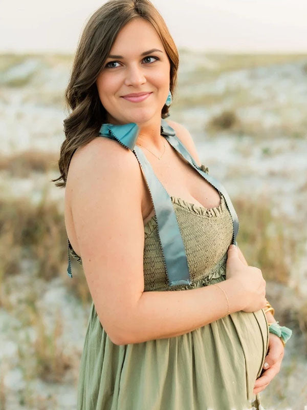 Casualwear-Bowknot Splicing Boho Maternity Maxi Dress