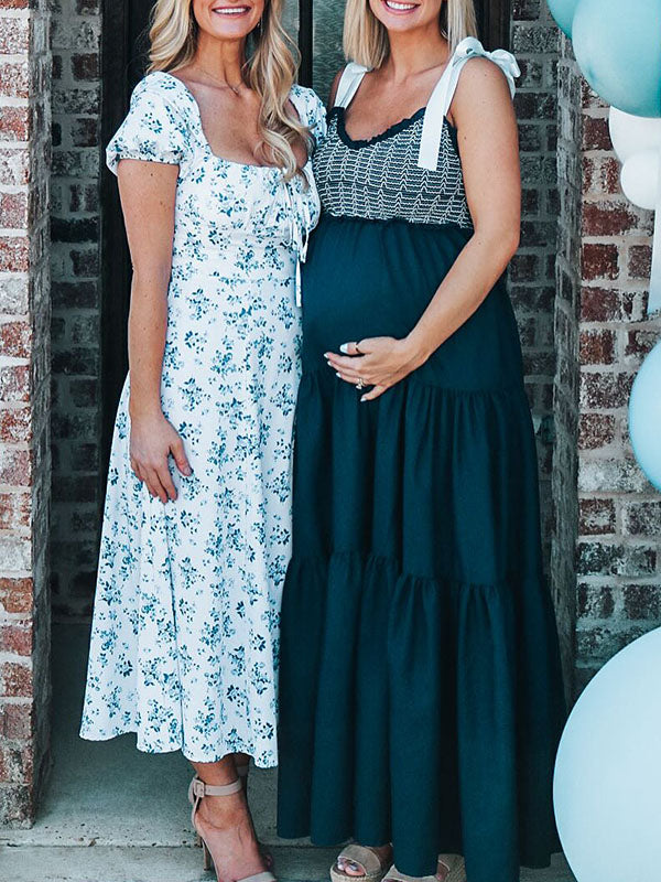 Casualwear-Bowknot Ruffle Maternity Maxi Dress