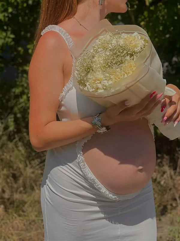 Crop-Ruffle V-neck Bodycon Maternity Shoot Maxi Dress