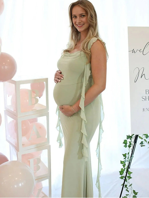 Chic-Ruffle Strap Backless Maternity Maxi Dress
