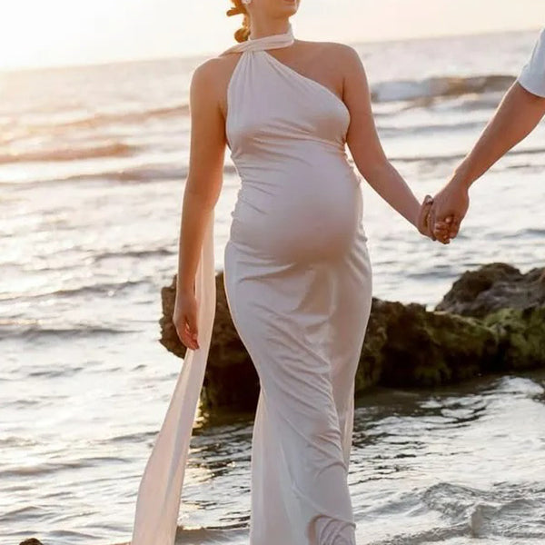 Chic- Bodycon Backless Ruched Maternity Phootshoot Maxi Dress