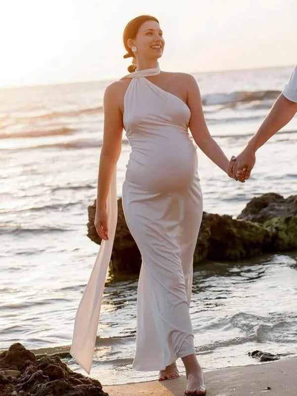 Chic- Bodycon Backless Ruched Maternity Phootshoot Maxi Dress