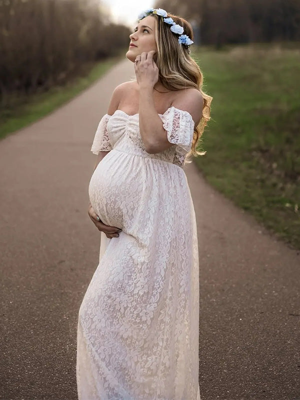 Lace- Boho Ruffle Cap Sleeve Maternity Shoot Maxi Dress