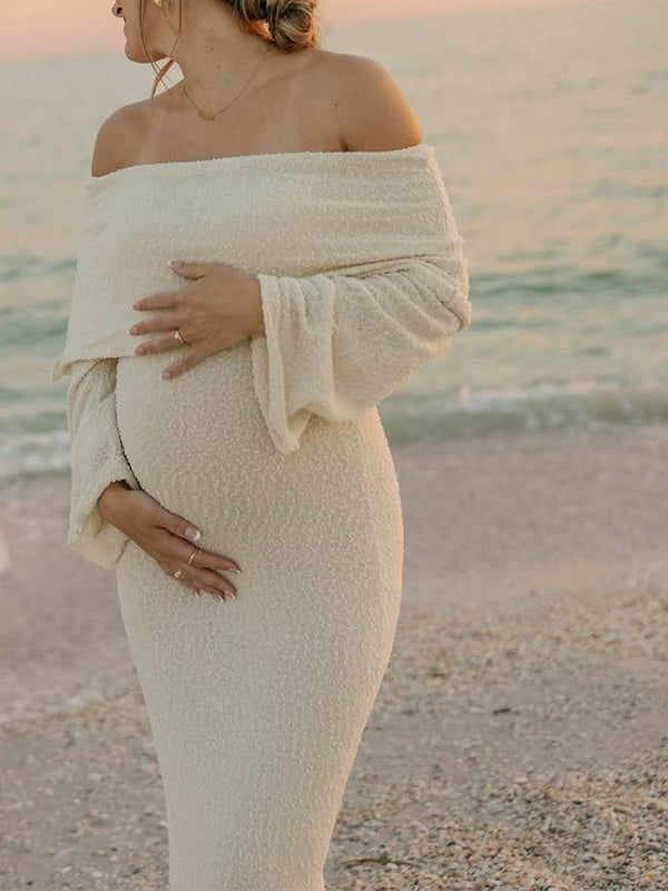 Casualwear-Off Shoulder Maternity Shoot Maxi Dress