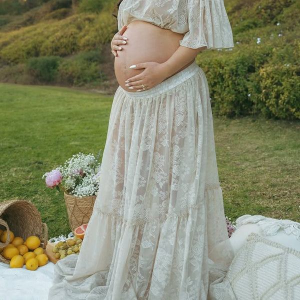 Crop-Boho Off-Shoulder Lace Maternity Photoshoot Dress