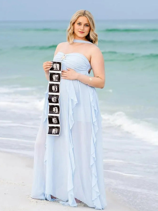 Chic-Strapless Backless Vacation Maxi Gown Maternity Photoshoot Dress