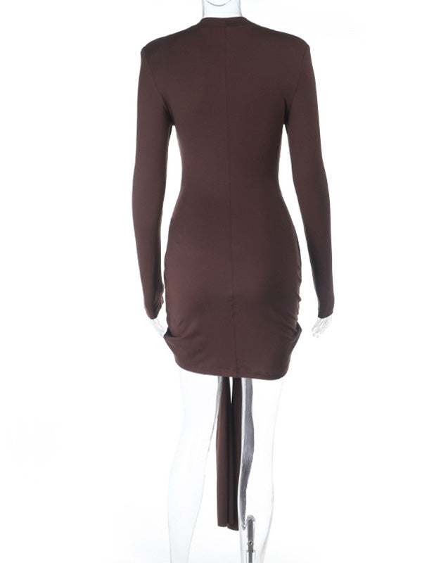 Casualwear-Bodycon Long-sleeved Tie-detail Maternity Mini Dress
