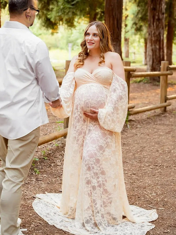 Lace-Boho off-shoulder Photoshoot Gown Maternity Shoot Maxi Dress