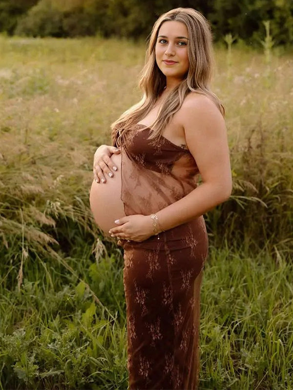 Crop- Lace Two-piece set Bodycon Maternity Photoshoot Maxi Dress