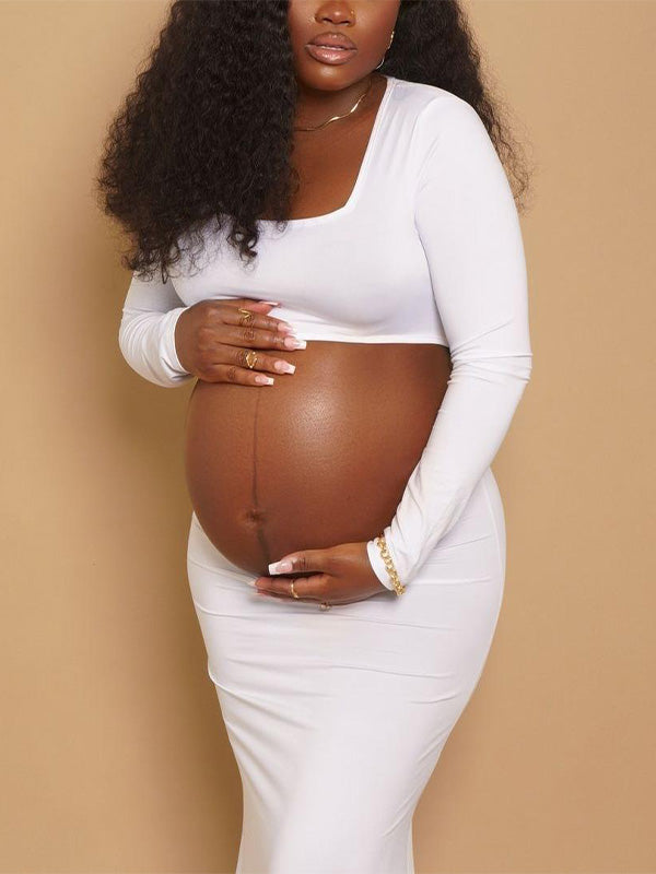 Crop- Cut out Bodycon Maternity  Photograph Maxi Dress